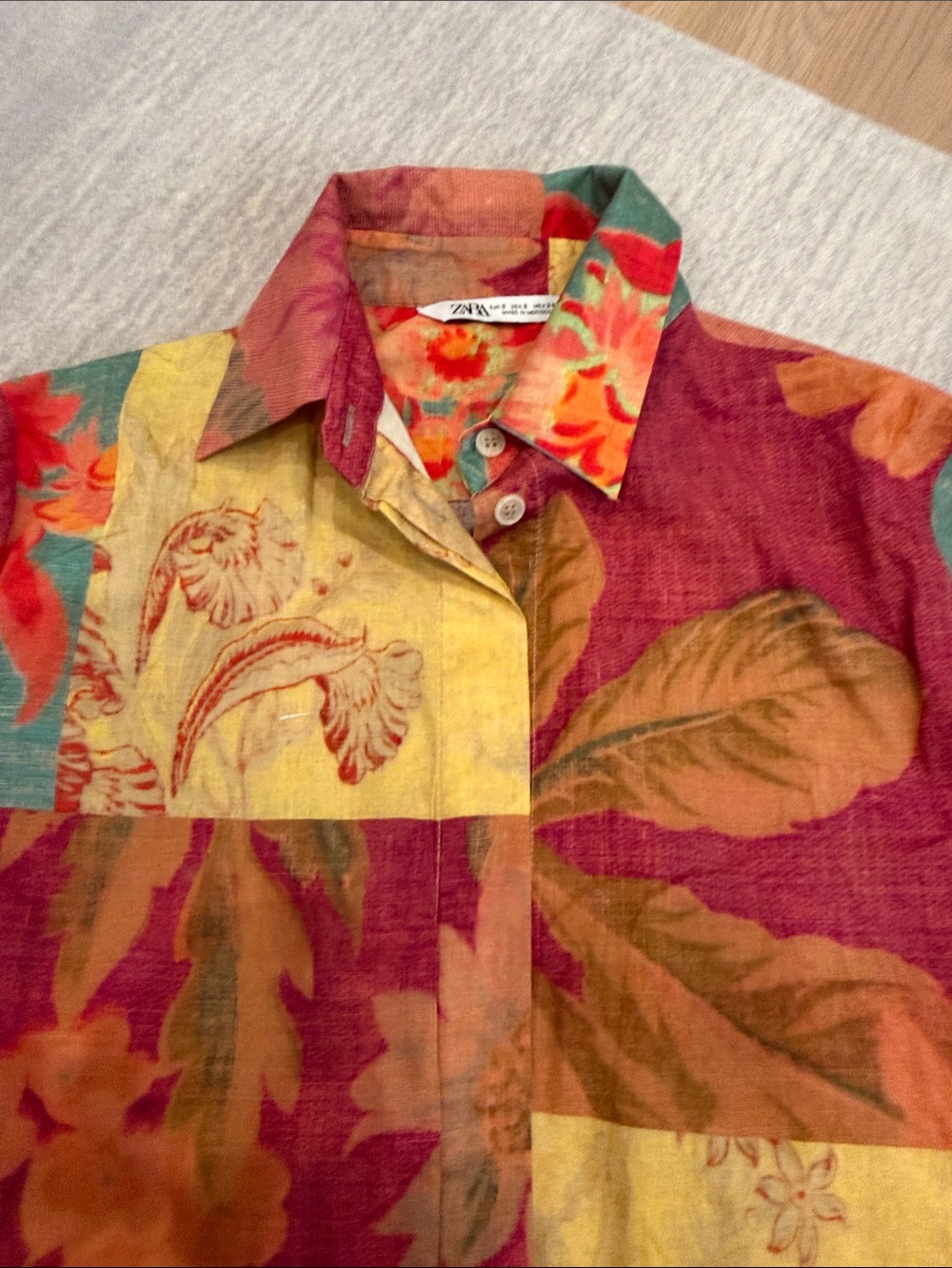 Zara Red, Yellow and Green Floral Patchwork Shirt